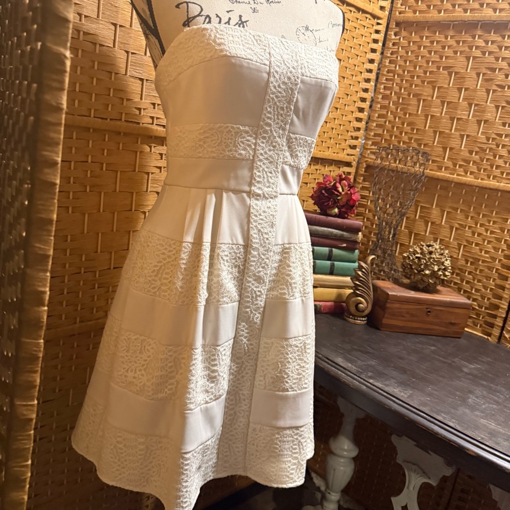 BCBG white strapless dress